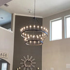 American wrought iron circular pendant light, candle pendant light, retro circular dining room light, living room pendant light