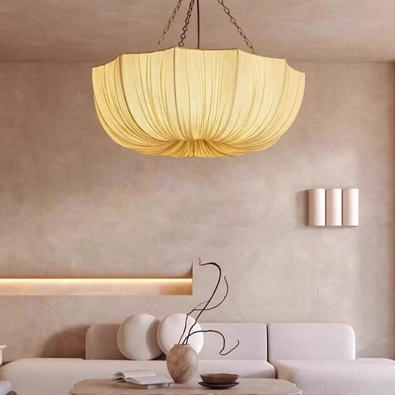 Retro Iron Chain Ceiling Lamp Japanese Fabric Chandelier Living Dining Room Bedroom Pendant Lamps Lustre Hanging Light Fixture