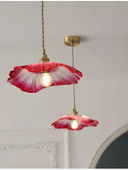 Vintage Flower Petal Glass Pendant Light with Brass Stem for Kitchen