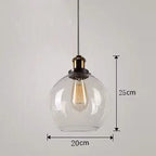 Industrial Clear Glass Pendant Light with Antique Brass Fitting for Bar