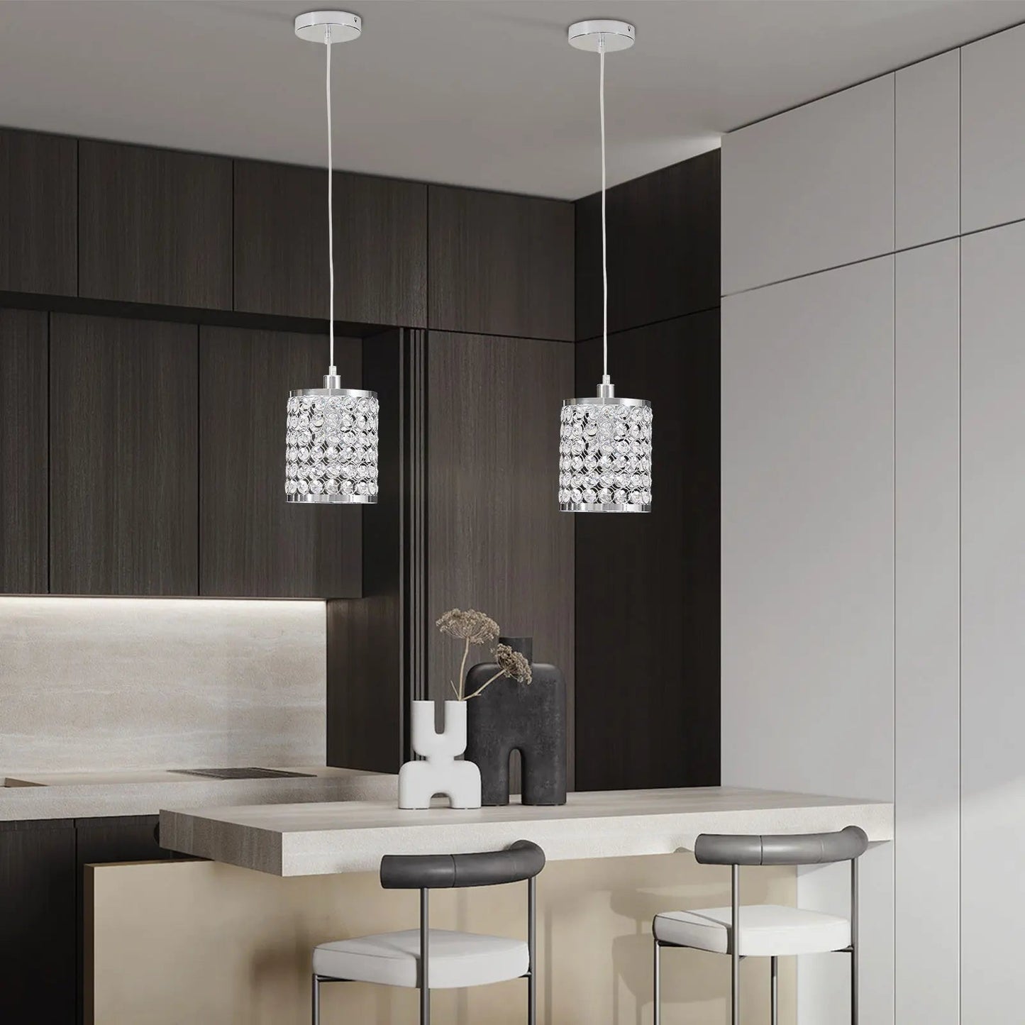 Crystal Pendant Light Modern Kitchen Island Lighting Adjustable White