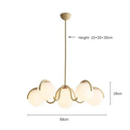 French Cream Squiggle Chandelier with Opal Glass Globes in Red and White
