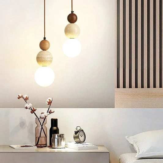 Nordic Wood & Glass Pendant Light for Bedroom