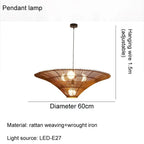 Bohemian Rattan Woven Pendant Light - Handmade