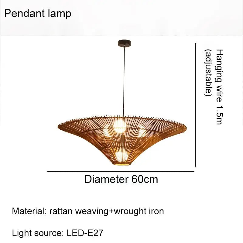 Bohemian Rattan Woven Pendant Light - Handmade