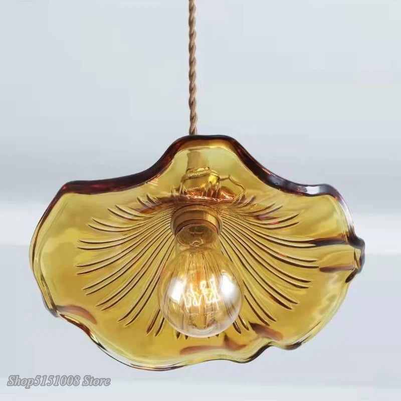 Vintage Copper and Colored Glass Pendant Light for Bar and Bedside