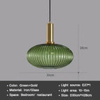 Vintage Striped Glass Pendant Light in Green Gray and Amber for Kitchen Island