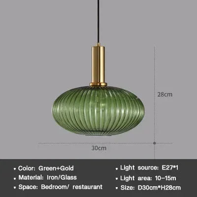 Vintage Striped Glass Pendant Light in Green Gray and Amber for Kitchen Island