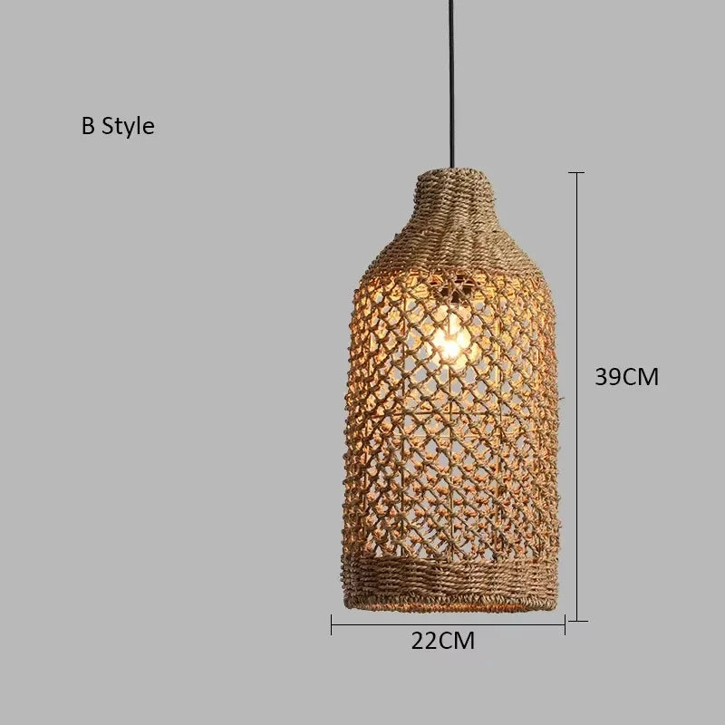 Bohemian Rattan Woven Pendant Light for Dining