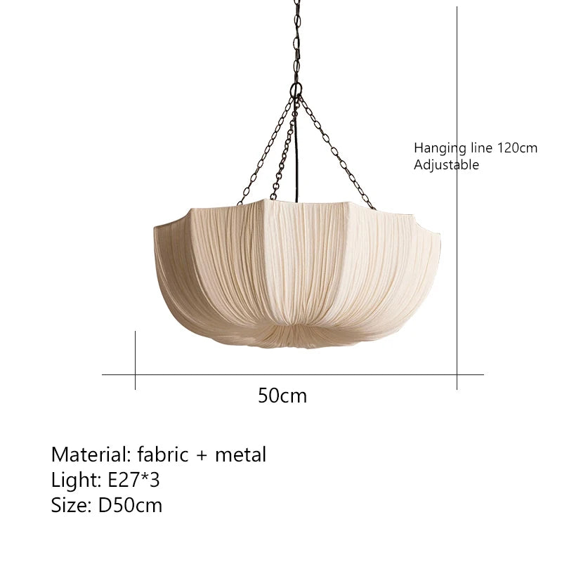 Wabi Sabi Pleated Fabric Dome Chandelier on Black Chains for Bedroom