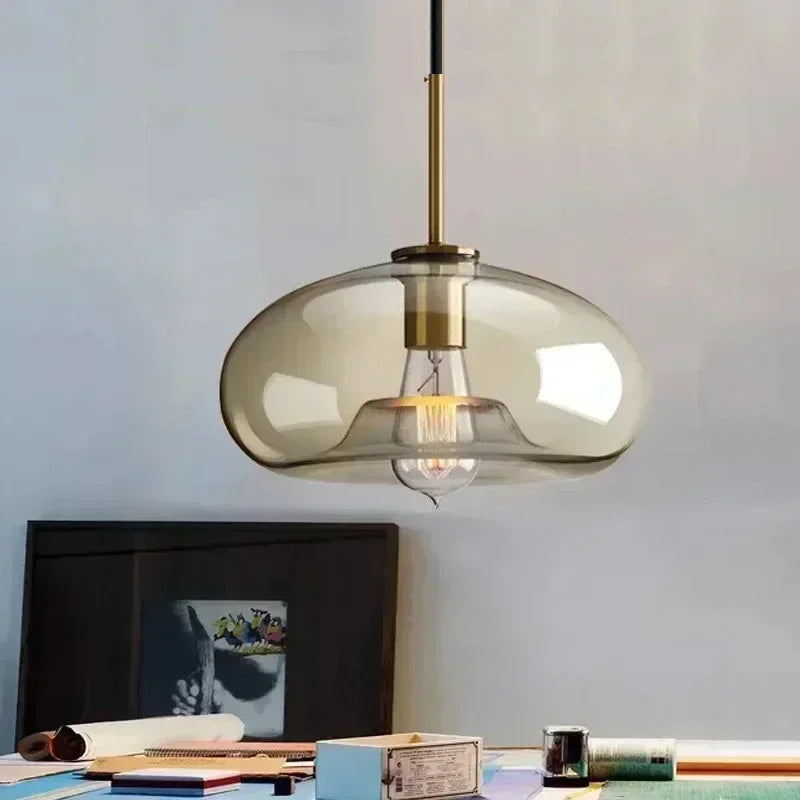 Lámpara colgante de cristal nórdico color coñac para comedor