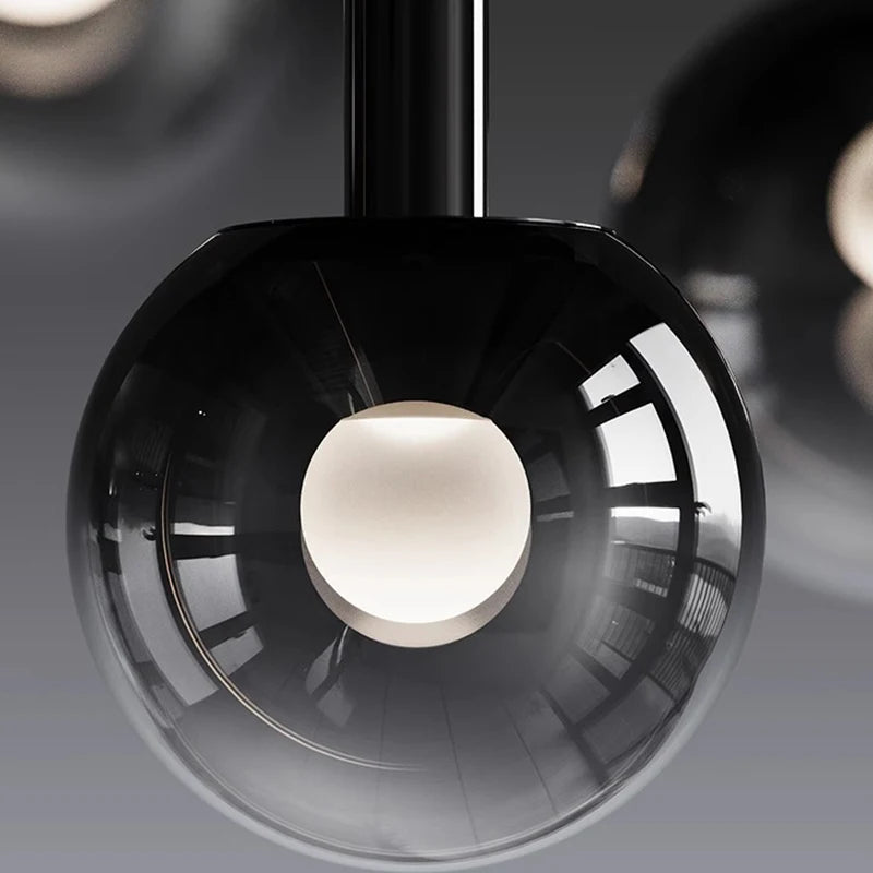 Smoked Glass Ball Cluster Staircase Chandelier with LED Globes