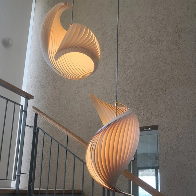 Lámpara colgante de madera japonesa, diseño plisado hecho a mano