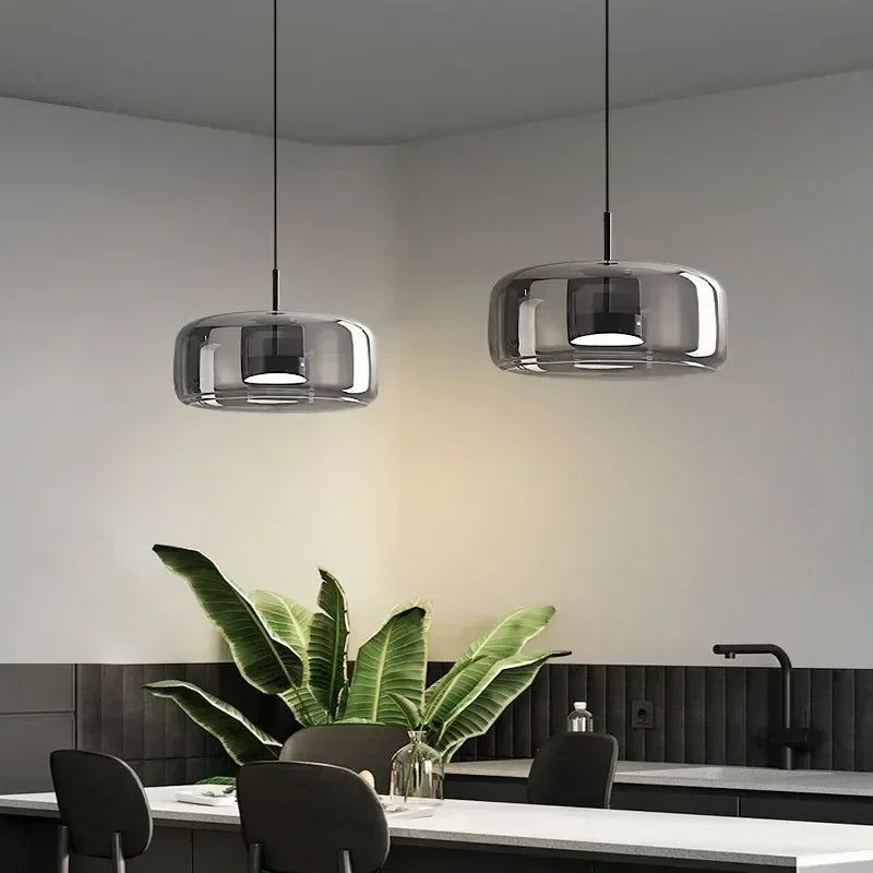 Nordic Glass Pendant Light with Brass Accent