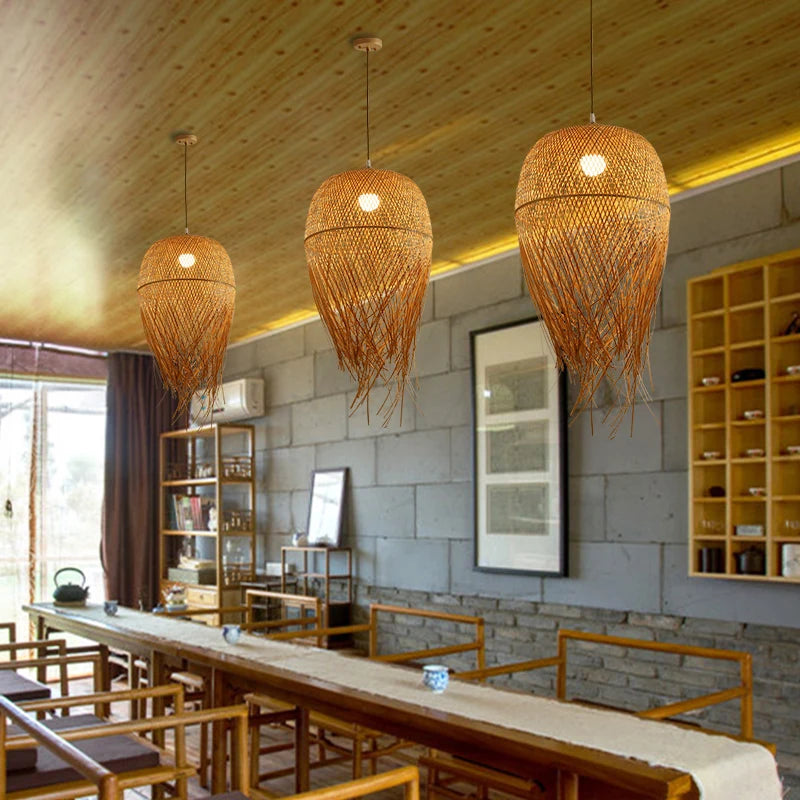 Retro Rattan Pendant Light for Kitchen & Dining