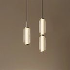 Modern Stacked Ribbed Glass Capsule Pendant Light in Black and Copper