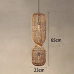 Hand Woven Rattan Column Pendant Light for Staircase and Living Room