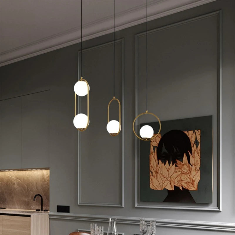Nordic Glass Ball Pendant Light Brass Iron Hanging Lamp