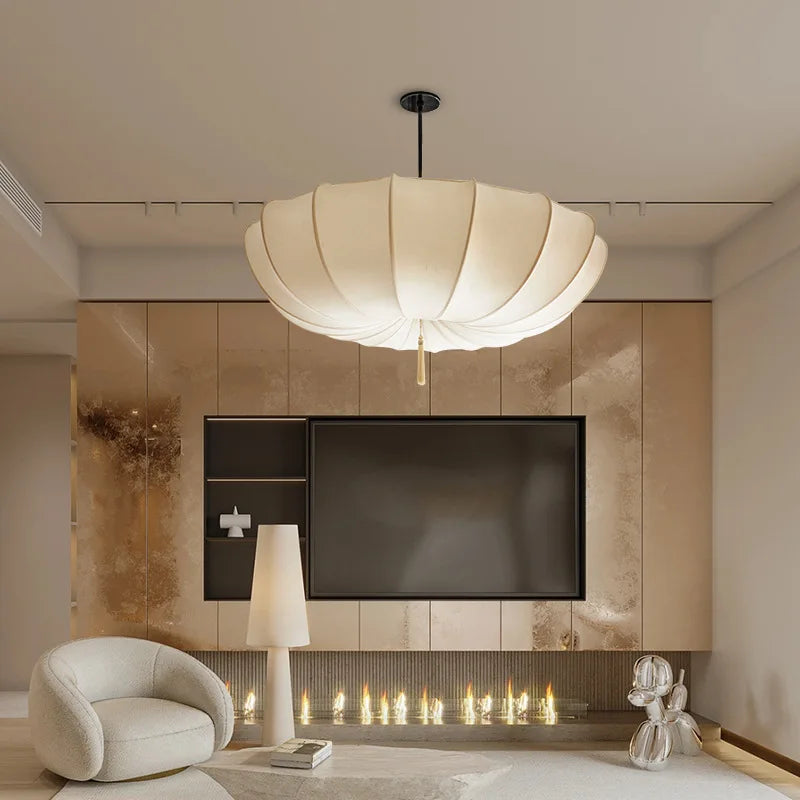 European Cream Fabric Pumpkin Pendant Light for Dining Room and Hotel