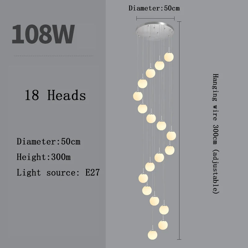 Opal Glass Ball Cluster Chandelier for Staircase and Hotel Lobby