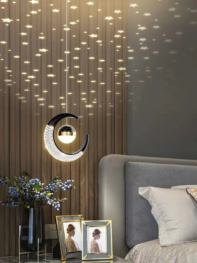 Nordic Iron Moon Star Pendant Light for Bedroom