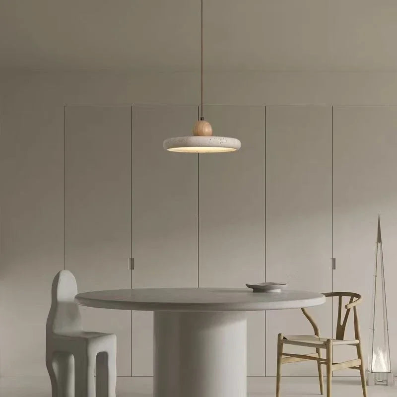 Lámpara Colgante Nórdica de Travertino con Acento de Madera