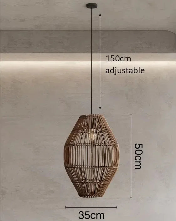 Retro Rattan Pendant Light with LED