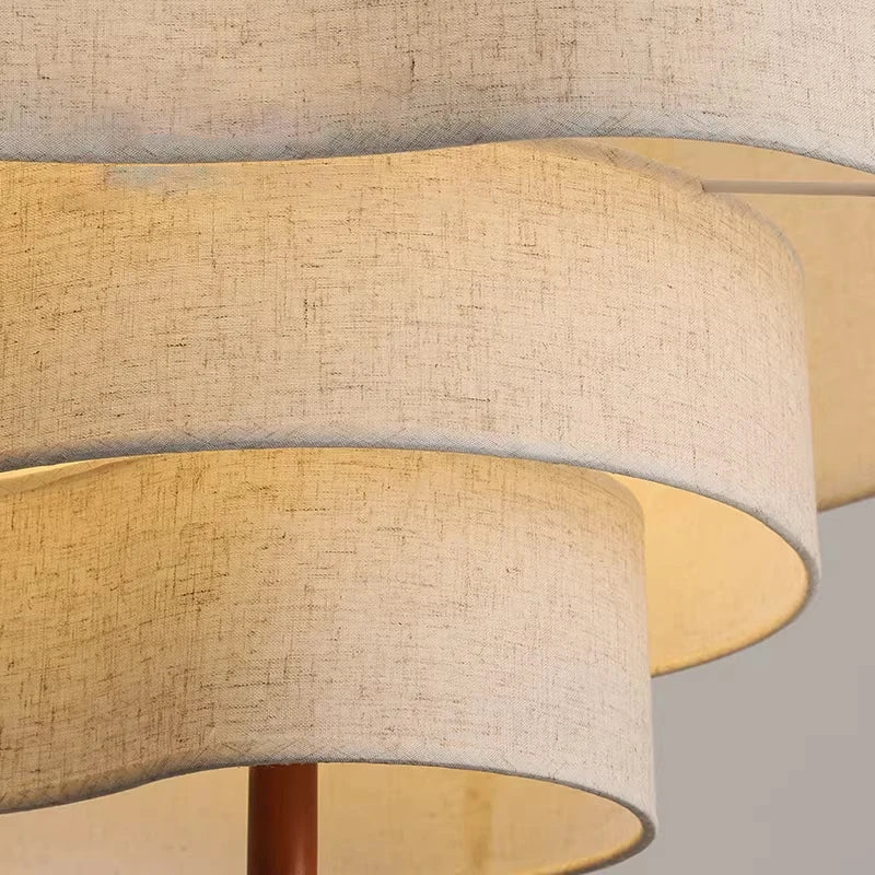 Wabi Sabi Linen Tiered Drum Chandelier with Walnut Accent for Living Room