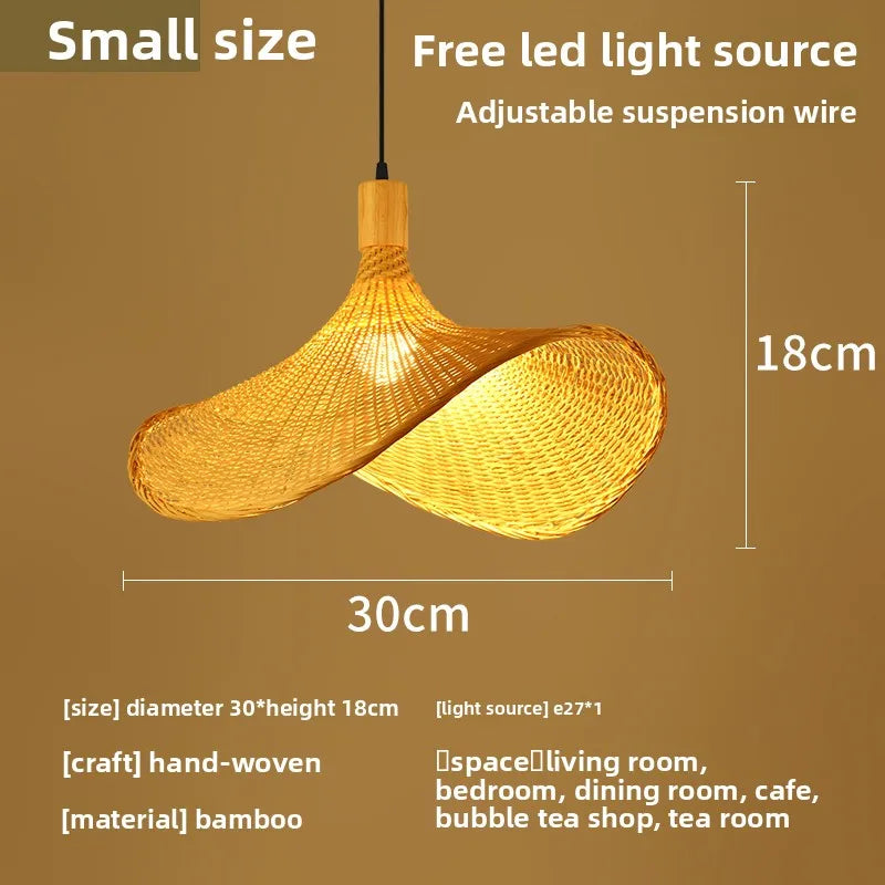Bohemian Rattan Pendant Light - Woven Hat Design