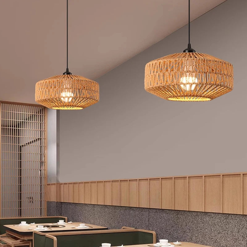 Bohemian Rattan Pendant Light Handwoven for Dining Room
