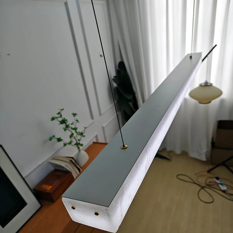 Minimalist Marble LED Pendant Light Linear Hanging