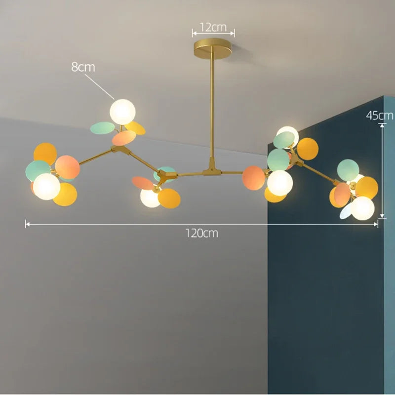 Colorful Branch Chandelier with Opal Glass Balls for Kids Room and Living Room