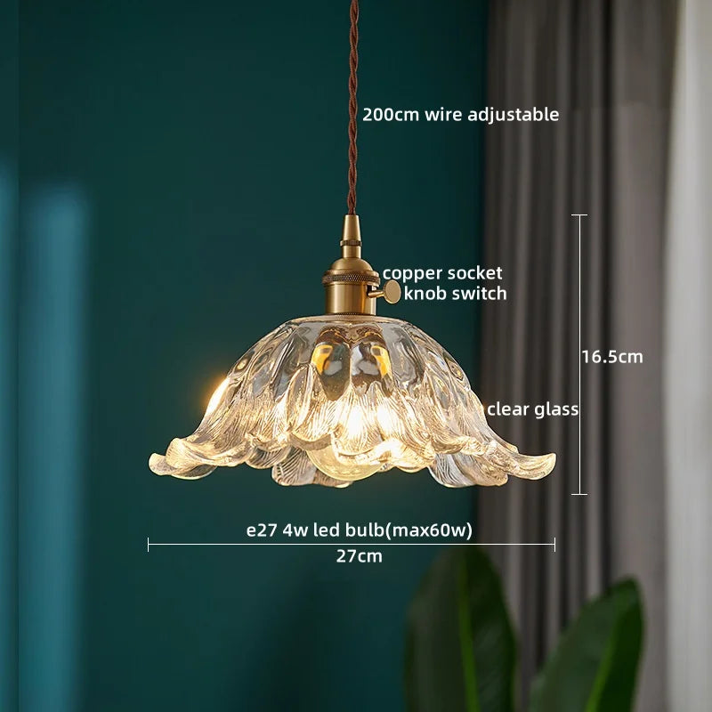 Nordic Glass Pendant Light with Copper Fixture