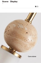 Wabi Sabi Travertine and Frosted Glass Tube Pendant Light for Bedside