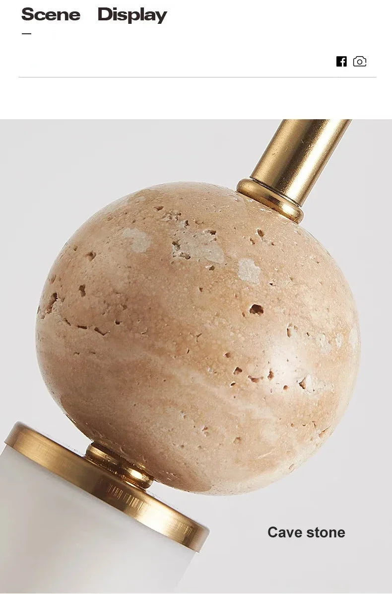 Wabi Sabi Travertine and Frosted Glass Tube Pendant Light for Bedside