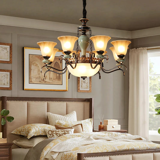 Vintage Iron Ceramic Chandelier Multi-Size