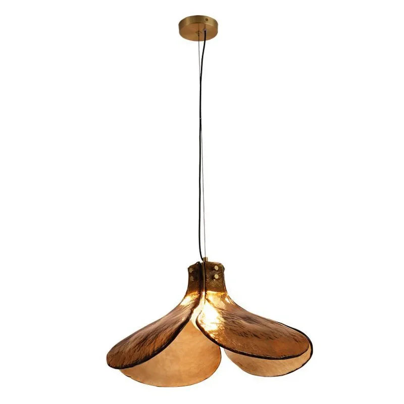 Retro Glass Flower Pendant Light Copper Finish