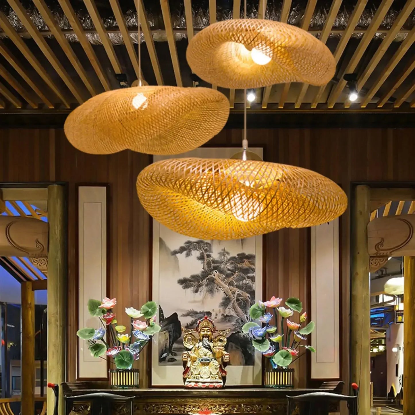 Bohemian Bamboo Rattan Pendant Light Woven