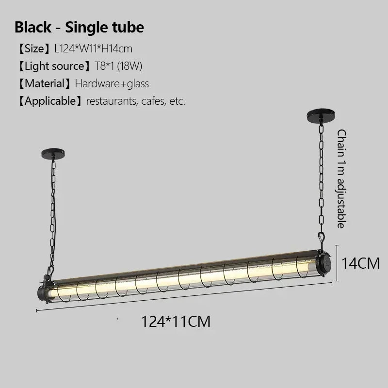 Industrial Iron Pendant Light Long Bar LED Hanging Lamp
