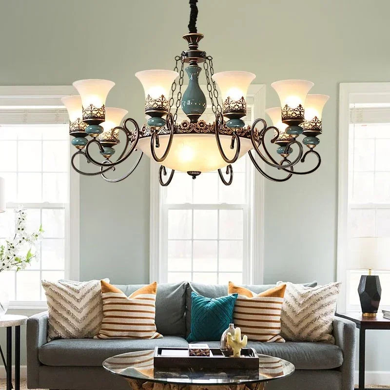 Vintage Iron Ceramic Chandelier Dining Room