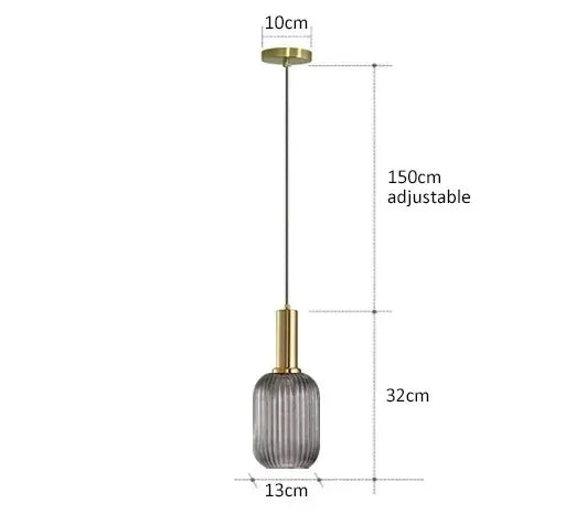 Nordic Modern Ribbed Glass Pendant Light Green/Grey/Amber Glass Hanging Lamp for Kitchen Island Dining Room Home Decor E27