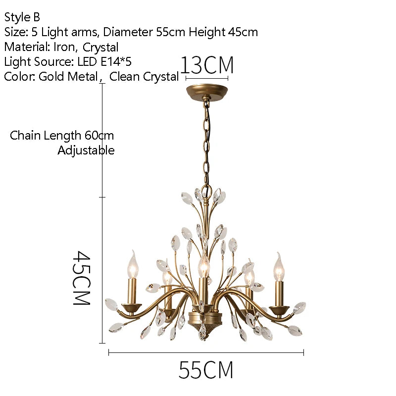 Vintage Iron Chandelier with Crystal Accents