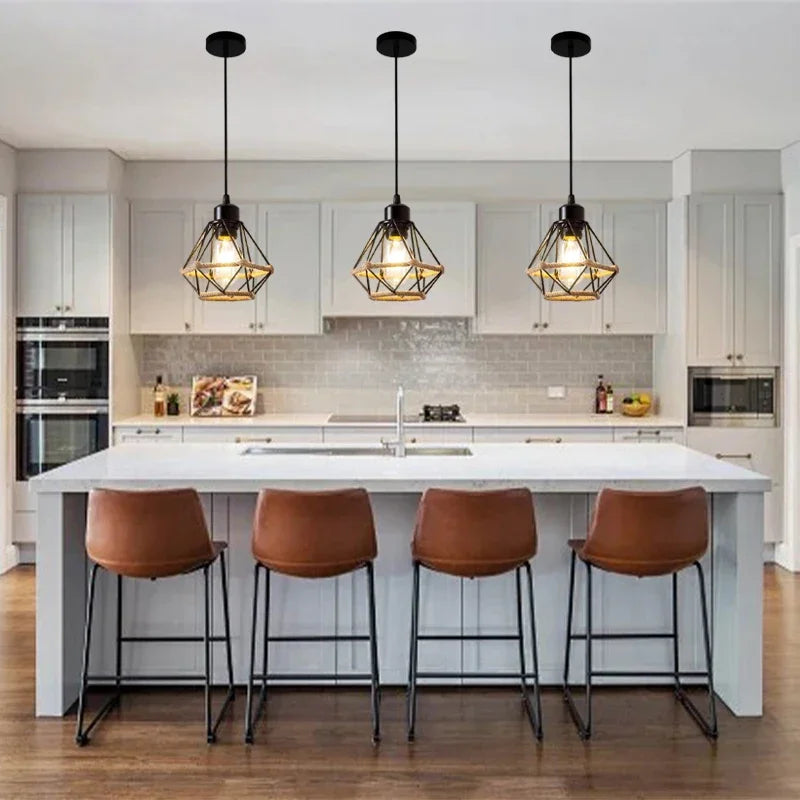 Industrial Iron Geometric Pendant Light for Dining Room