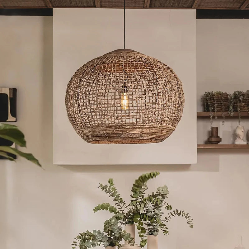Bohemian Rattan Woven Pendant Light for Dining Room