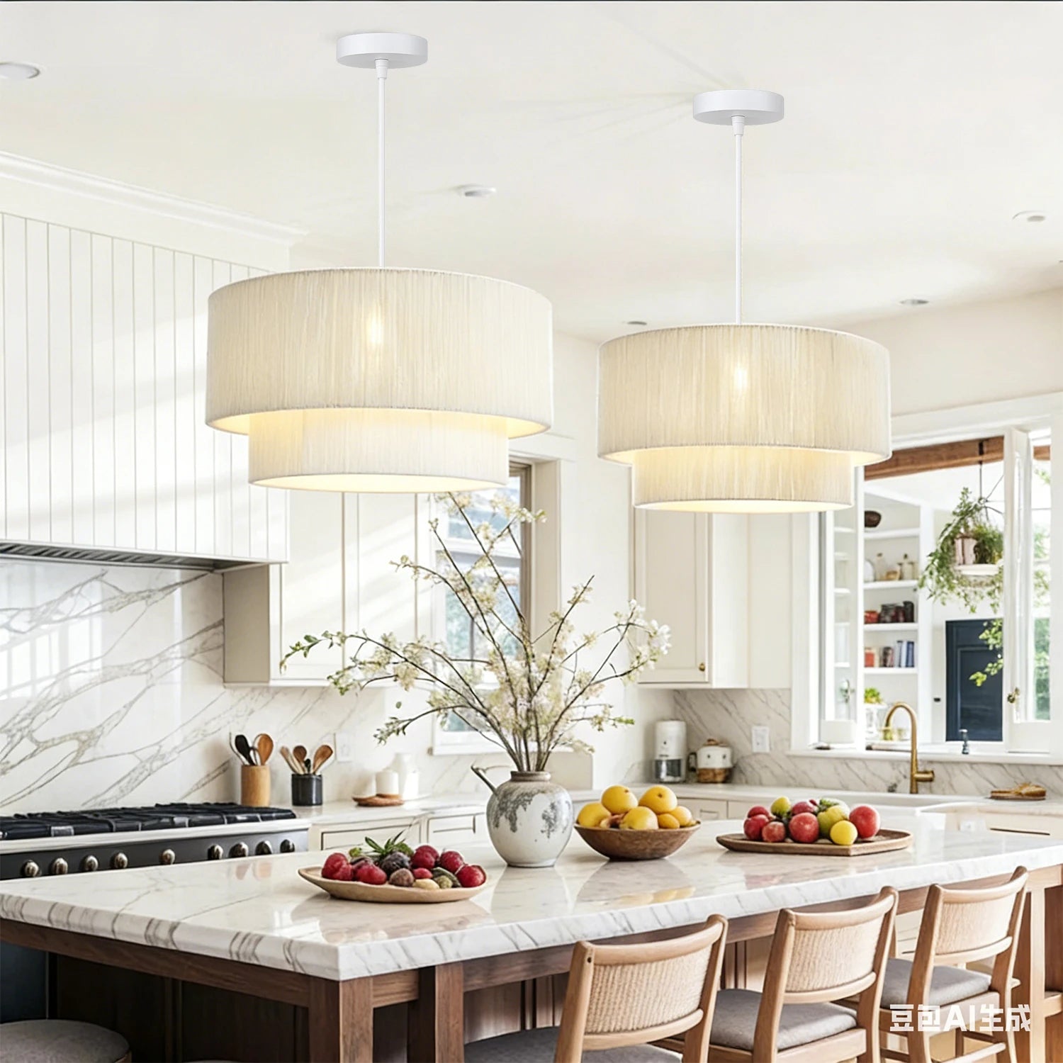 Minimalist Hemp Rope Pendant Light Drum Shade