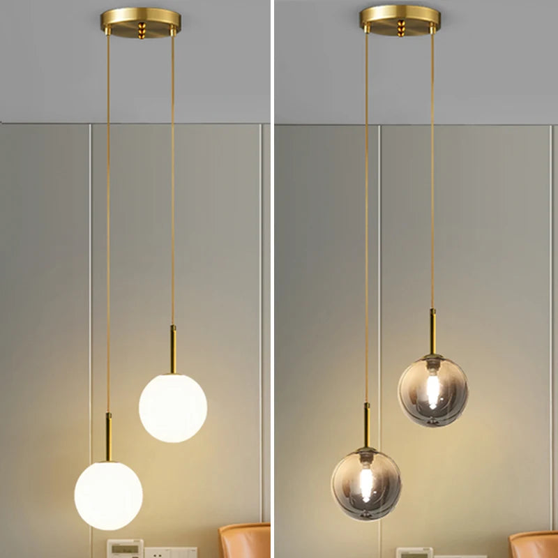 Modern LED Bedside Pendant Light White/Smoke Gray Glass Ball Ceiling Hanging Lamps Nordic Home Decoration Ceiling Pendant Lamp