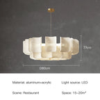 Wabi Sabi Textured Panel Ring Chandelier in Cream White for Living Room