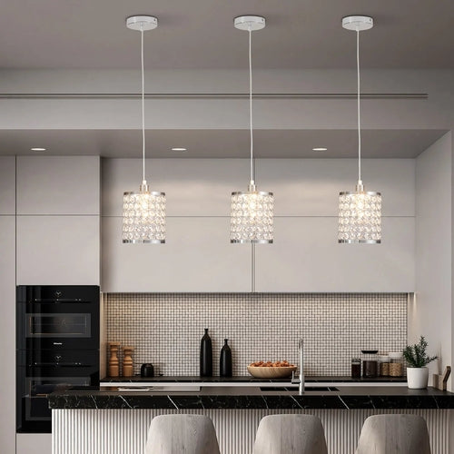 Crystal Pendant Light Modern Kitchen Island Lighting Adjustable White