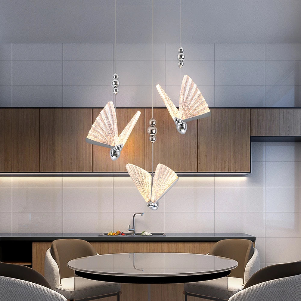 Nordic Butterfly Pendant Light with Chrome Accents