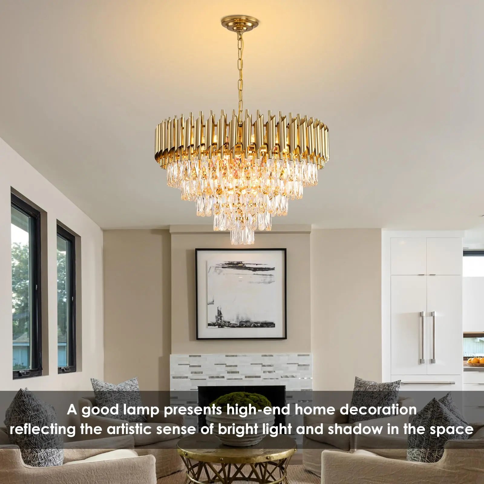 Modern Gold Crystal Tiered Chandelier